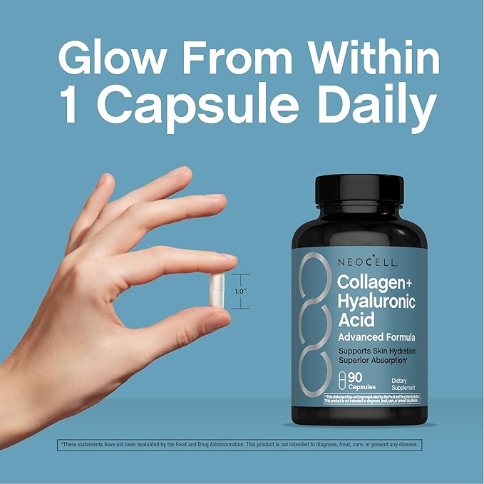 NeoCell Collagen Peptides Capsules | 90 Count | Plus Hyaluronic Acid | Skin Hydration | Superior Absorption | Advanced Grass Fed Formula Supplement | for Women and Men