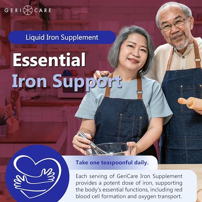GeriCare High Potency Liquid Iron Supplement | Liquid Iron for Adults | for Anemia and Iron Deficiency | 220mg of Iron Per 5mL Dose. (Pack of 2)