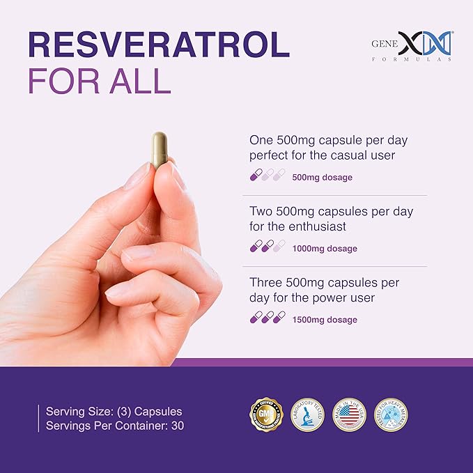 Genex Formulas Resveratrol 1500 mg Supplement for Healthy Aging – NSF Certified for Safety, Quality & Label Accuracy – Potent Antioxidant & Healthy Aging Formula - Gluten Free 90 Count