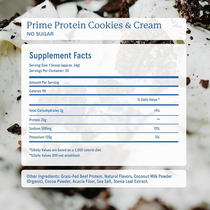 Equip Prime Cookies & Cream Protein Powder - Gut-Friendly, No Sugar Protein Shake Powder with Grass-Fed Beef & Natural Collagen - Rich & Creamy Mix - 21g Per Serving - Whey & Dairy-Free (30 Scoops)
