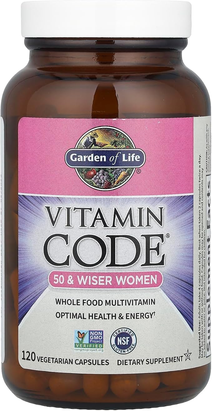 Garden of Life Multivitamin for Women - Vitamin Code 50 & Wiser Women's Raw Whole Food Vitamin Supplement with Probiotics, Vegetarian, 120 Count