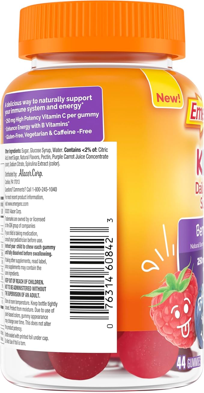 Emergen-C Kidz Daily Immune Support Dietary Supplements, Flavored Gummies with Vitamin C and B Vitamins for Immune Support, Berry Bash Flavored Gummies - 44 Count