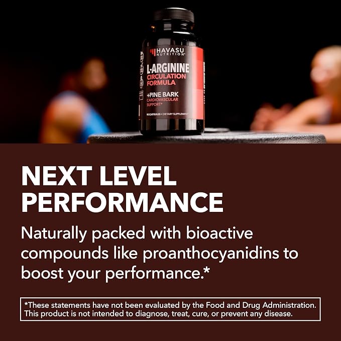 L-Arginine 1800mg and Pine Bark Extract 100mg - Nitric Oxide Supplement for Men - Performance Supplement for Men's Health - 90 Count - Endurance, Recovery Support - Vegan, Non-GMO Capsules