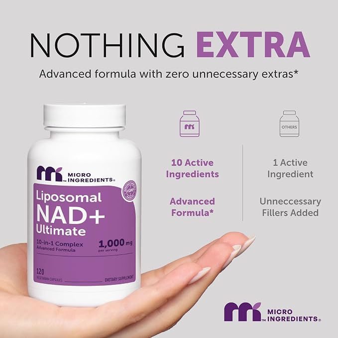 Micro Ingredients Liposomal NAD+ Ultimate Complex 1,000mg | 120 Veggie Capsules | NMN Pathway Formula | 10-in-1 with Resveratrol, Glutathione, & Astaxanthin | NAD Supplement for Women & Men