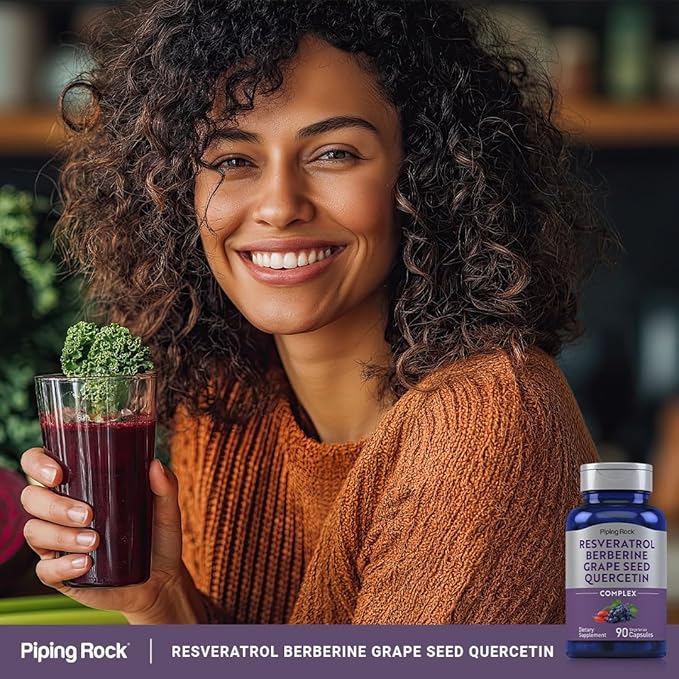 Piping Rock Resveratrol Berberine Grape Seed & Quercetin Complex | 90 Capsules | Vegetarian, Non-GMO, and Gluten Free Supplement