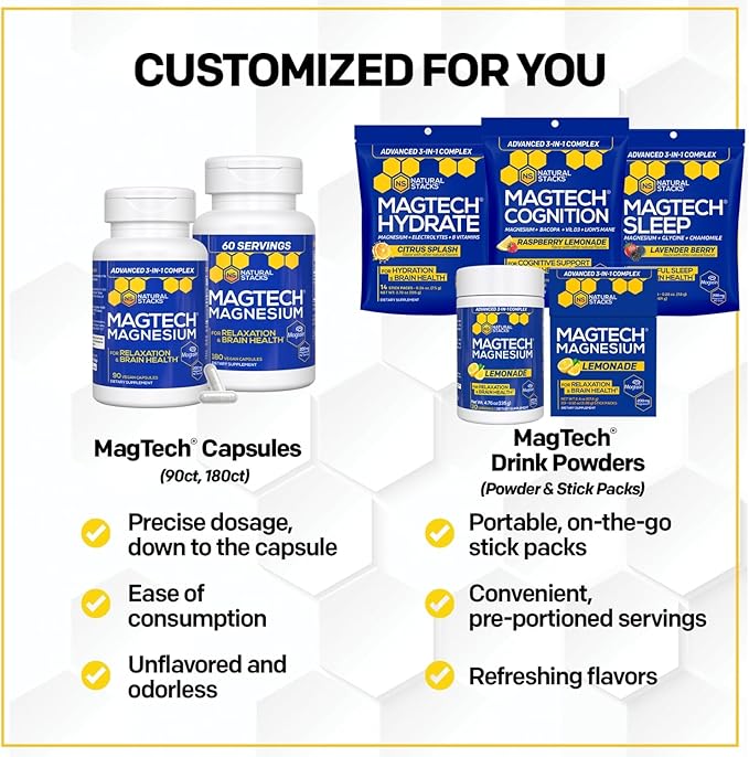 NATURAL STACKS Apigenin for Sleep + Magtech Magnesium Supplement Bundle - Supports Sleep & Brain Health* - 210 Total Capsules