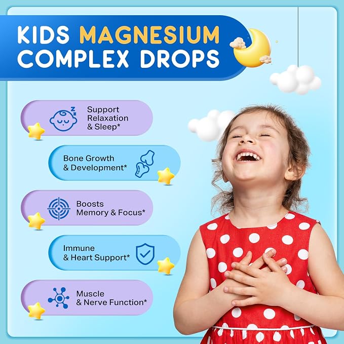 (2 Pack) Magnesium Glycinate Liquid for Kids, Kids Magnesium Liquid Drops Supplement with L-Theanine, Calcium, Zinc, Vitamin D3 K2 for Sleep Calm Relaxation Brain Bones Focus, Grape Flavor 4 Fl Oz