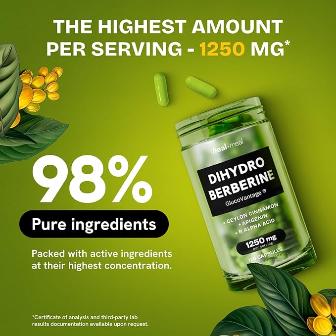 Dihydroberberine Supplement - Dehydro Berberine Organic - Super Berberine Supplement with Ceylon Cinnamon & R Alpha Lipoic Acid & Apigenin - Hydroberberine 120 caps (1 Pack)