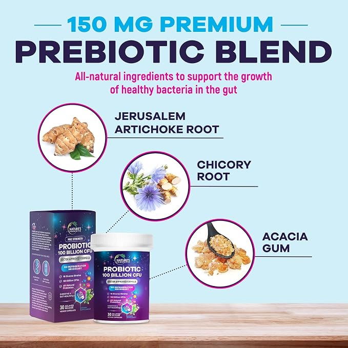 Probiotics for Digestive Health - Probiotic Blend 100 Billion CFU Per Capsule - 16 Premium Strains & Prebiotics for Women & Men, Occasional Constipation, Gas, Gut, Immune Health Support - 30 Capsules