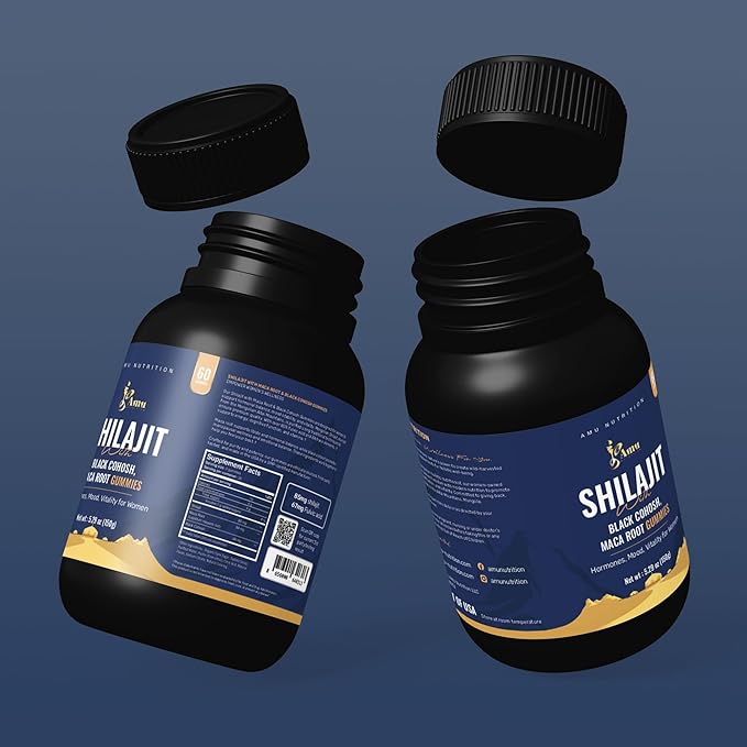 AMU NUTRITION Shilajit Gummies for Men & Women with Maca Root & Black Cohosh (60 Count (Pack of 1), Maca Root & Black Cohosh)