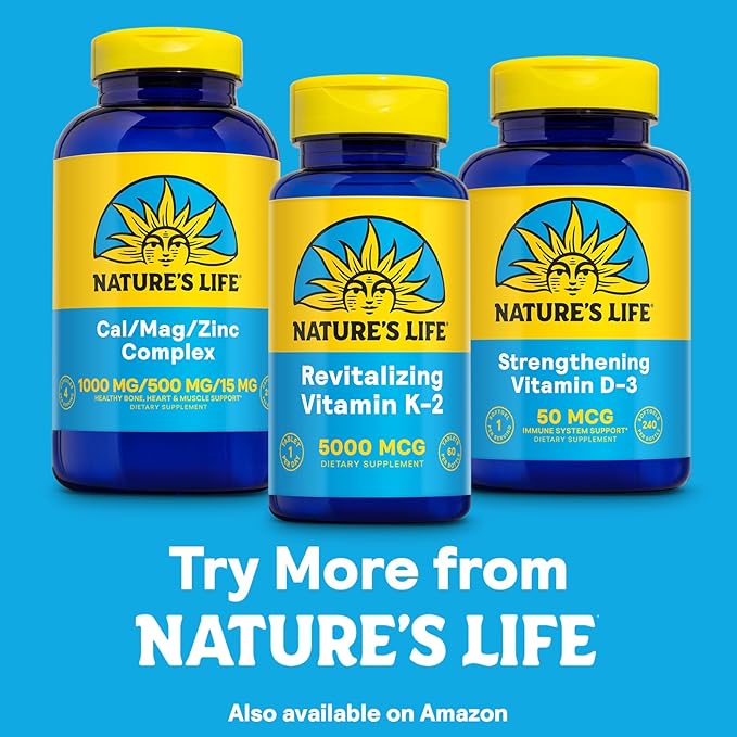 Nature's Life Revitalizing Vitamin K2 - Bone Health, Artery and Heart Health Support - High Potency Vitamin K Supplement as Vitamin K2 MK4-60 Day Guarantee, Lab Verified - 60 Servings, 60 Tablets