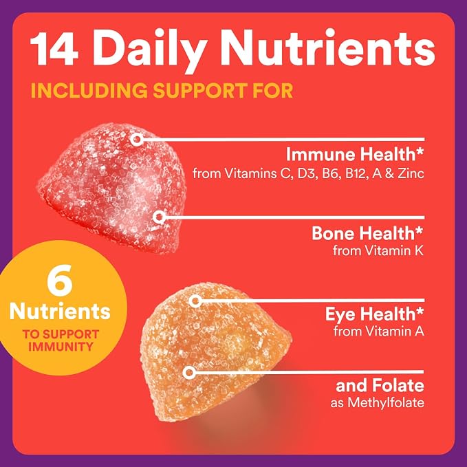 SmartyPants Kids Multivitamin & Immunity Gummies: Vitamins C, D, B6, B12, A, and Zinc for Immune Support, Biotin, Iodine, Gluten Free, Two Fruit Flavors, 60 Count (30 Day Supply)