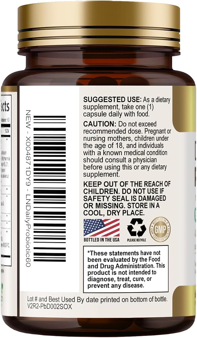 Probiotics 50 Billion CFU per Serving - 10 Strains + Prebiotics - Digestive Health, Gut & Immune Support - Occasional Constipation, Gas & Bloating Support for Women & Men, Bottled USA - 60 Capsules