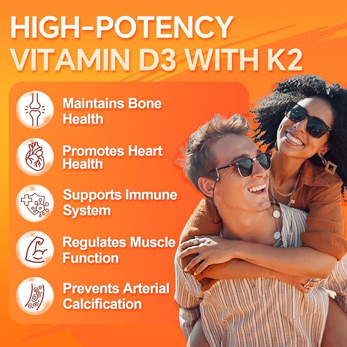 ZEBORA Vitamin D3+K2-5000 IU Vitamin D3 + 100 mcg K2 MK-7 - Maximum Absorption for Bone, Teeth, Heart & Immune Support - Easy to Swallow, Gluten-Free, 120 Capsules
