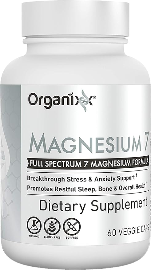 Organixx Magnesium Glycinate Supplement for Support Sleep, Muscle & Heart Health, 7 Type Magnesium Complex with Vitamin B6, Manganese Citrate, Gluten Free, Vegan, Non GMO, High Absorption, 60 Capsules