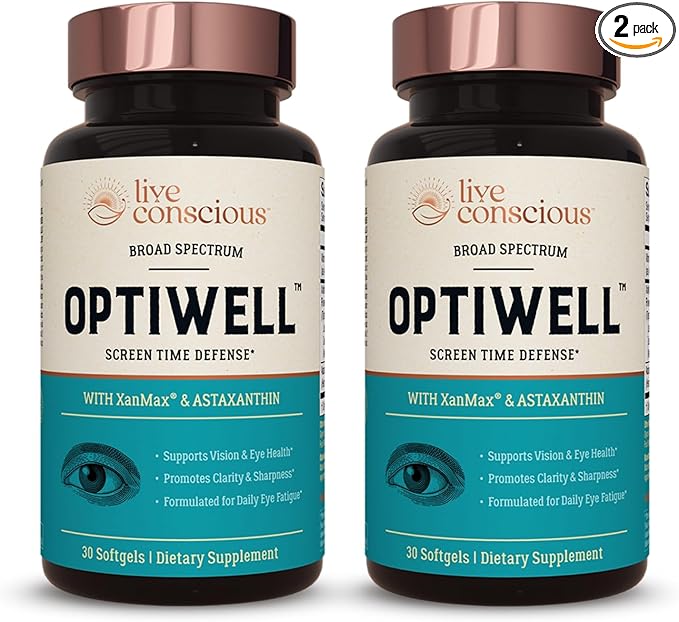 Live Conscious Eye Vitamins Select AREDS 2 Ingredients with Vitamin E, Lutein, and Astaxanthin - OptiWell Eye Health Supplement and Blue Light Support (2 Pack)