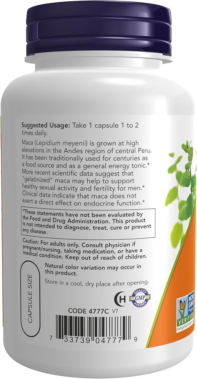 NOW Foods Supplements, Maca (Lepidium meyenii) 750 mg Raw, Reproductive Health*, 90 Veg Capsules