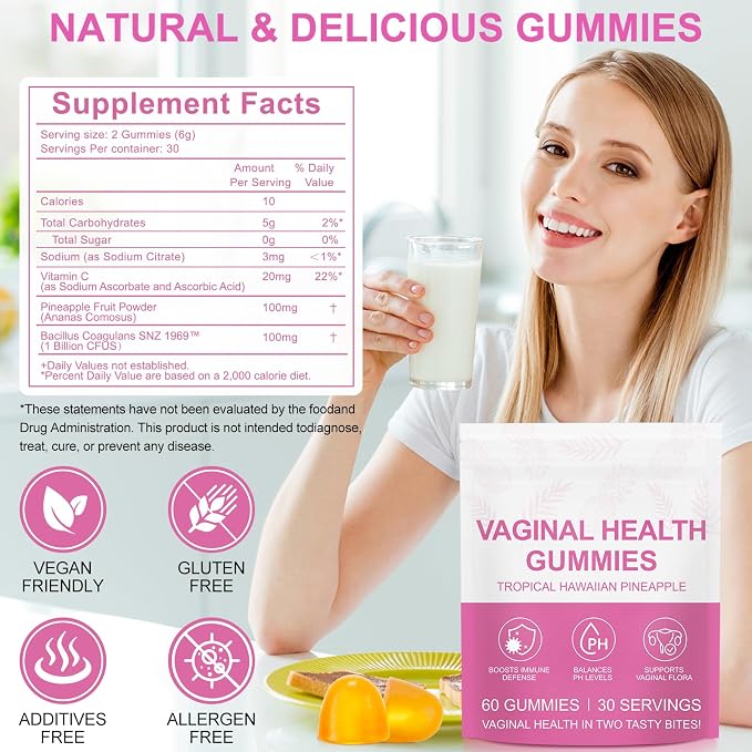 Vital Vaginal Probiotics Source Feminine Gummies, Premium Feminine Balance Gummies, PH Balance Gummies for Women, Probiotics for Women Vaginigal Health, Immune Defense- 60 Gummies