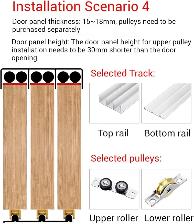 Adjustable Triple Track Sliding Door Hardware Kit - High-Strength Aluminum Rails for 3-Panel Closet Doors (150cm/59.1in) - Concealed Mount System for Smooth Operation