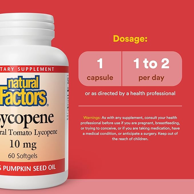Natural Factors, Lycopene 10 mg, Antioxidant Support to Help Reduce Free Radical Damage with Pumpkin Seed, 60 softgels (60 servings)