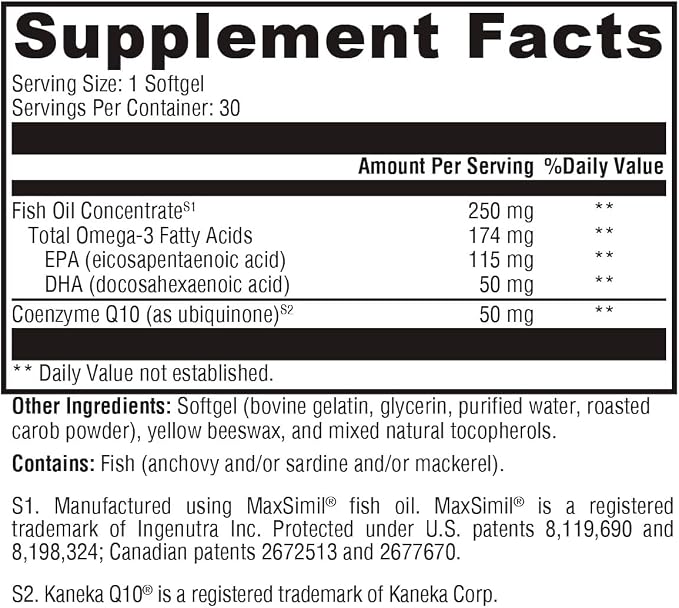 XYMOGEN CoQmax Omega 50 mg - Dual-Action Heart Health Support - CoQ10 Plus Fish Oil Omega-3 - MaxSimil Monoglyceride EPA DHA - Enhanced Absorption - 30 Softgels