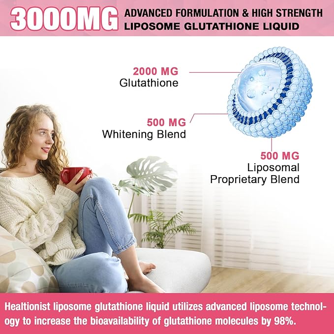 1 Pack 3000mg Liposomal Glutathione Liquid Drops with Vitamin C, 98% Absorption, Glutathione Liposomal Supplement, Powerful Antioxidant Complex for Immune System, Liver, 2 Fl Oz per Bottle