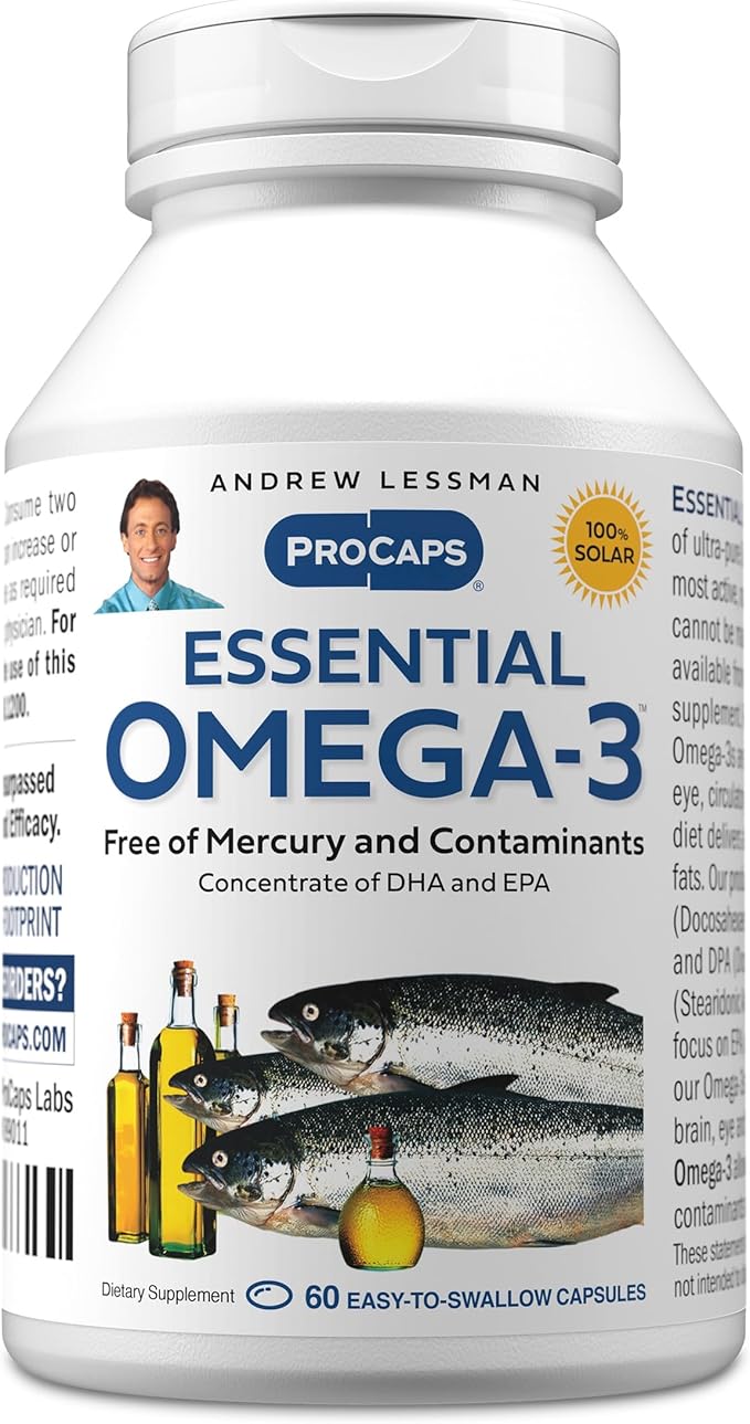 ANDREW LESSMAN Essential Omega-3 Unflavored - 60 Softgels - Ultra-Pure, High Potency Omega-3 Oils. High DHA, No Stomach Upset, No Contaminants, No Mercury. Small Easy to Swallow Softgels