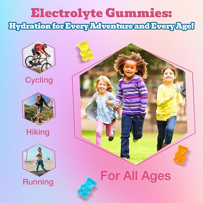 Electrolyte Gummies Sugar Free | Electrolyte Hydration Energy Gummies for Running & Sports - Energy Chews with Calcium & Vitamin C for Kids & Adults, Multiple Mixed Flavors, Gluten-Free, 90 Count