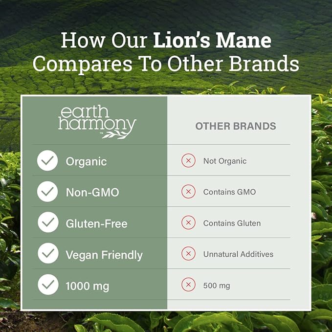 Organic Lions Mane Supplement (1000mg), 2-Month Supply Lion's Mane Mushroom Supplement Extract to Support Focus, Memory (120 Capsules)