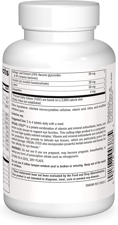 Source Naturals Visual Eyes Dietary Supplement - Multi-Nutrient Complex with Bilberry Extract, Lipoic Acid and Lutein - 90 Tablets