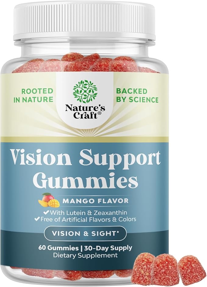 Vision Support Gummies for Adults - Lutein and Zeaxanthin Supplements for Eye Health - Potent Lutein Eye Vitamins for Blue Light Protection Dryness Strain Support & Visual Sharpness - 60 Count