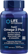 Life Extension Super Omega-3 Plus EPA/DHA Fish Oil, Sesame Lignans, Olive Extract, Krill & Astaxanthin - Heart, Brain & Joint Health Support - Gluten-Free, Non-GMO - 120 Softgels