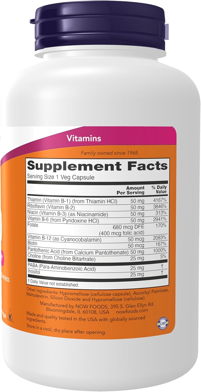 NOW Supplements, Vitamin B-50, Energy Production*, Nervous System Health*, 250 Veg Capsules