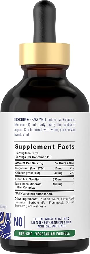 Carlyle Fulvic Acid Drops 4 fl oz | Liquid Trace Minerals | Ionic Supplement | Vegetarian, Non-GMO & Gluten Free | by Vital Trace