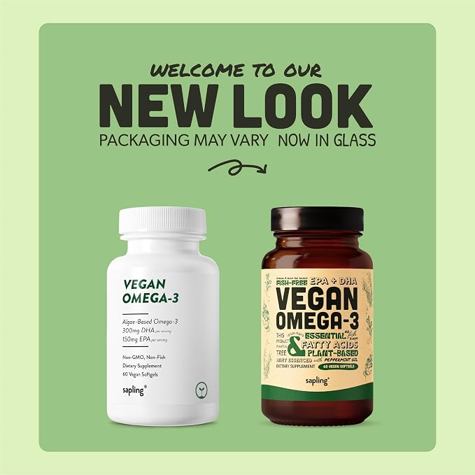 Vegan Omega 3 Supplement - Plant Based DHA & EPA Fatty Acids - Carrageenan Free, Alternative to Fish Oil, Supports Heart, Brain, Joint Health - Sustainably Sourced Algae - 60 Softgels