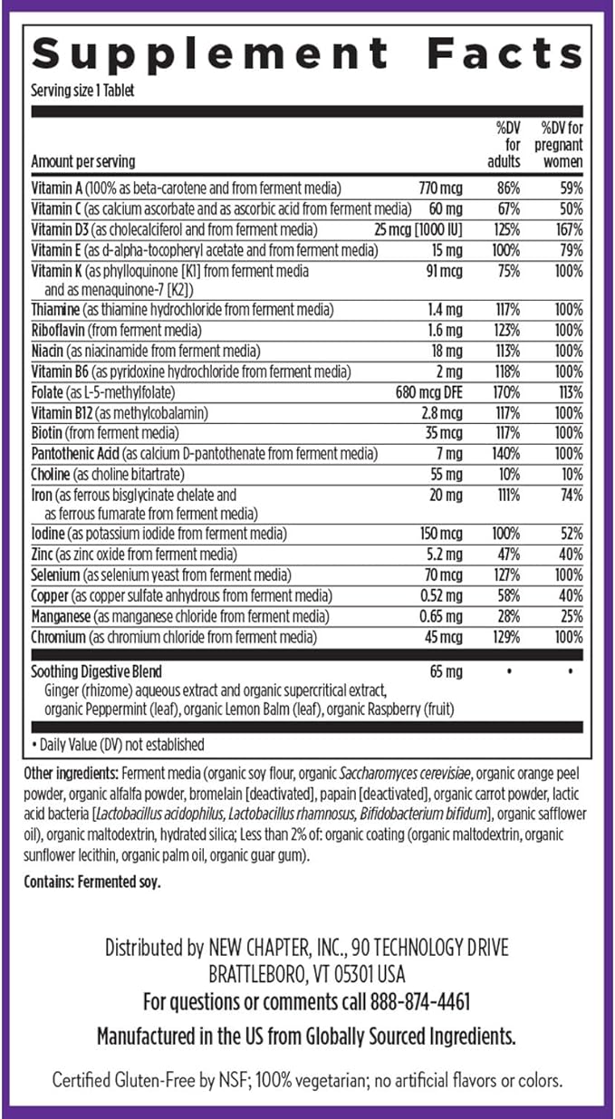 New Chapter Prenatal Vitamins, One Daily Prenatal Multivitamin with Methylfolate + Choline for Healthy Mom & Baby, Gluten Free & Non-GMO, 60 Count
