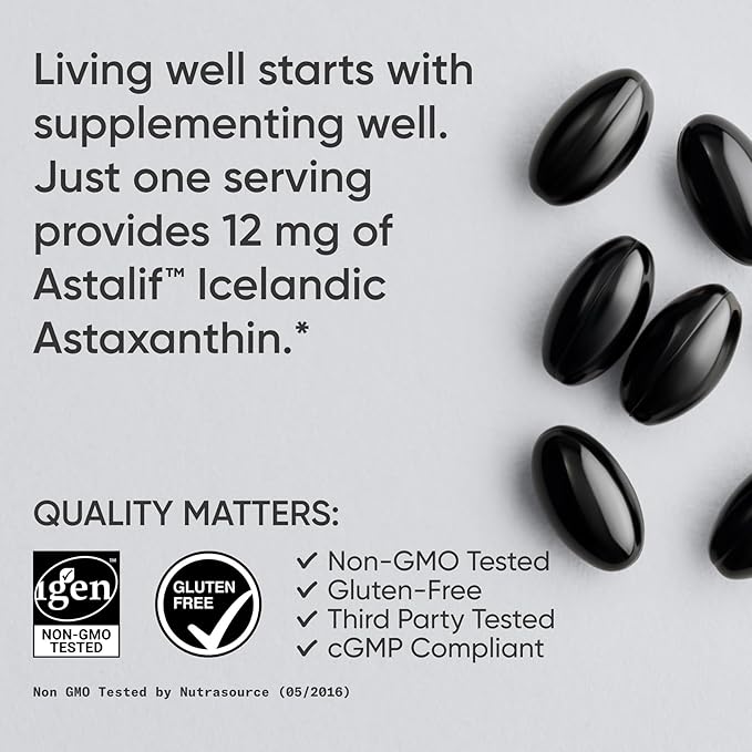 Sports Research® Triple Strength Astaxanthin 12mg w/Organic Coconut Oil - Antioxidant Supplement for Skin & Eye Health Support* - Soy Free · Non-GMO · Gluten Free - 60 Softgels
