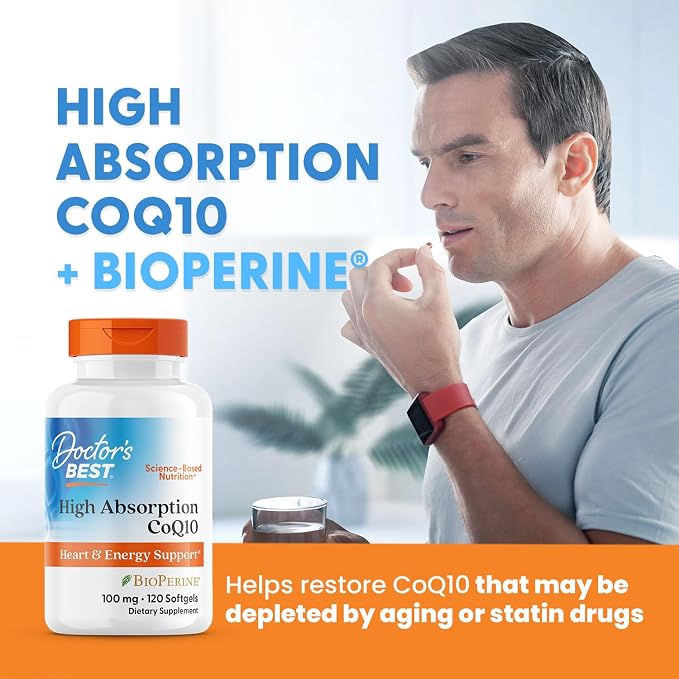 Doctor's Best High Absorption CoQ10 with BioPerine Supplement - Coenzyme Q10 Softgels for Heart Health & Antioxidant Support, Naturally Fermented CoQ10 100mg for Women & Men, Non GMO - 120 Softgels