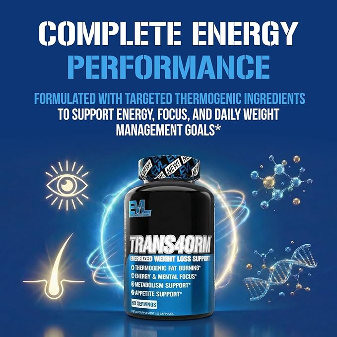 EVL Thermogenic Fat Burner Support - Fast Acting Weight Loss Energy and Appetite Support - Trans4orm Green Tea Supplement for Men and Women - 60 Servings