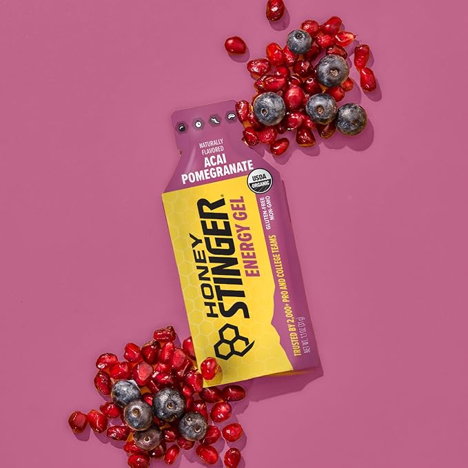 Honey Stinger Organic Acai Pomegranate Energy Gel, Gluten Free & Caffeine Free, for Exercise, Running and Performance, Sports Nutrition for Home & Gym, Pre and Mid Workout, 24 Pack, 26.4 Ounce | sports-nutrition-endurance-and-energy-chews