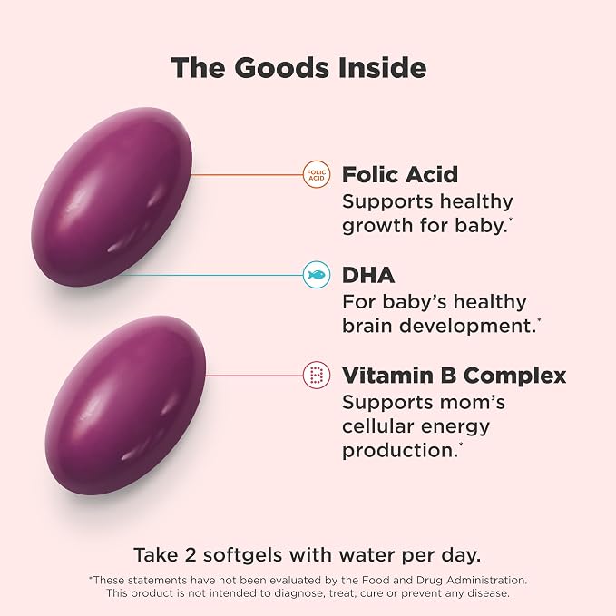 OLLY Ultra Strength Prenatal Multivitamin Softgels, Supports Mom's Wellness & Baby's Healthy Growth and Brain Development,* Folic Acid, DHA, Iron, Vitamins B, C, D & E, 30 Day Supply - 60 Count