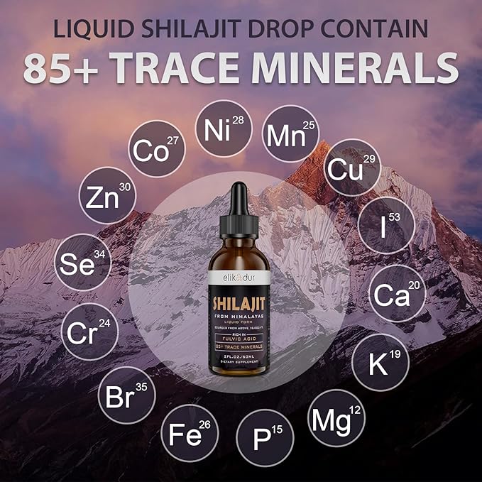 Shilajit Resin Organic Liquid Supplement, Shilajit Himalayan Organic, Liquid Vitamins for Women and Men, 85+ Trace Minerals, Alternative to Resin & Capsules, Energy & Immune Function, Vegan, 60 ml