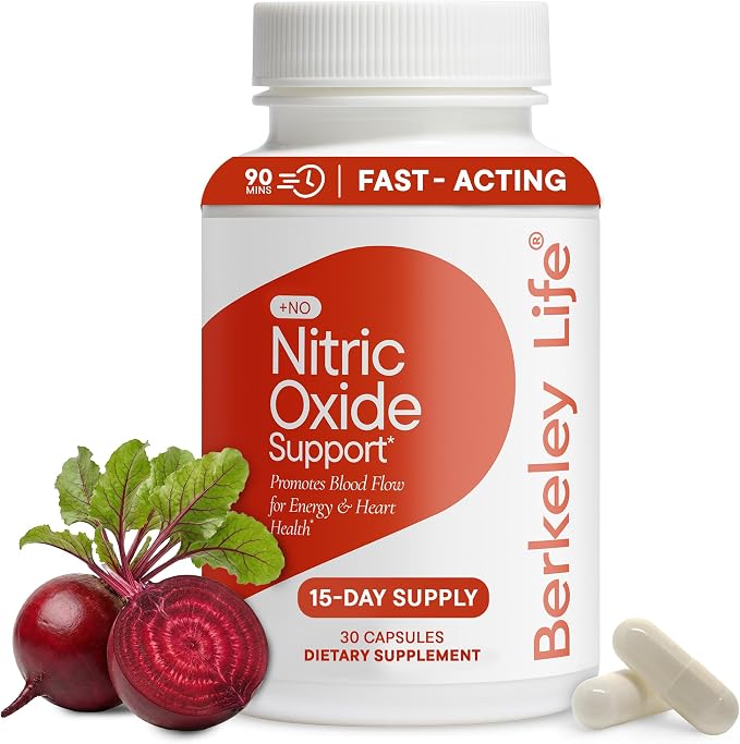 Berkeley Life Nitric Oxide Support Supplement - Nitric Oxide Booster for Men & Women - Blood Flow & Circulation with Beet Root Powder to Support Energy, Heart Health & Healthy Blood Pressure- 30 Count