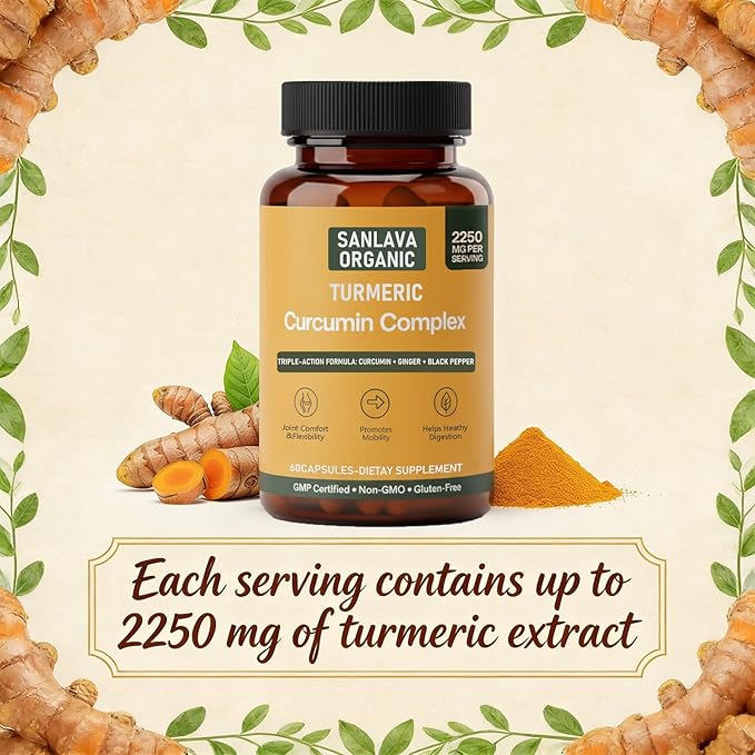 Turmeric 3 in 1 Complex with Curcumin, Ginger &Black Pepper Extract | 2250mg per Serving | 60 Capsules