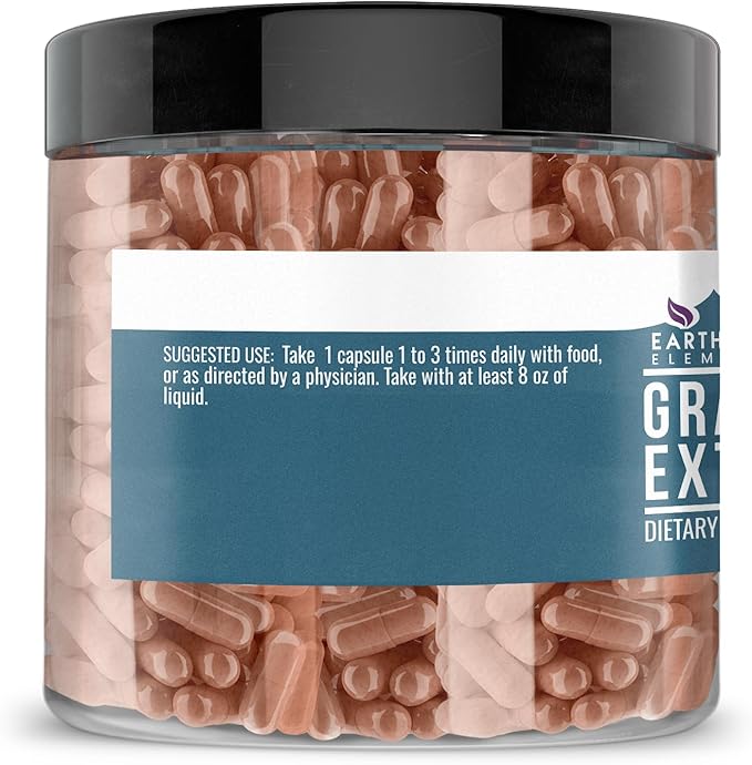Earthborn Elements Pure Grape Seed Extract 200 Capsules, Pure & Undiluted, No Additives