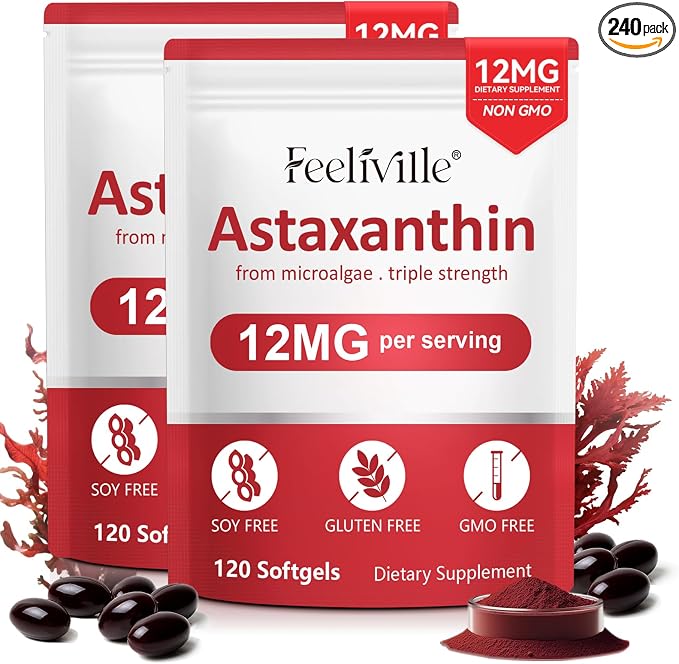 VOFANK Astaxanthin 12mg, Premium Astaxanthin Supplements with Antioxidant Activity, Supports Eye, Joint, Immune, Skin Health, Internal Circulation, Non-GMO & No Gluten 240 Softgels