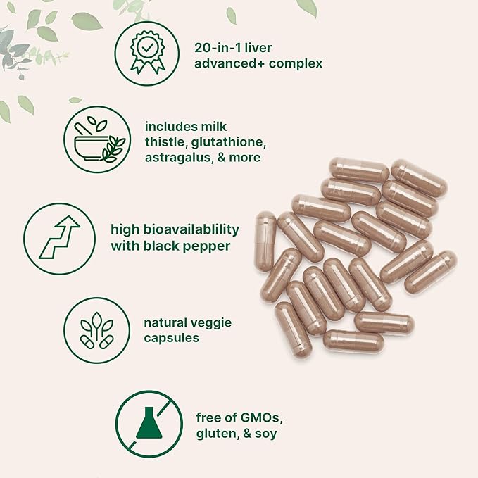 Liver Advanced+, 240 Veggie Capsules | 20-in-1 Complex with Milk Thistle, Dandelion, NAD, NAC, ALA, TUDCA, Glutathione, Artichoke, Turmeric, & Astragalus | Non-GMO, Gluten Free