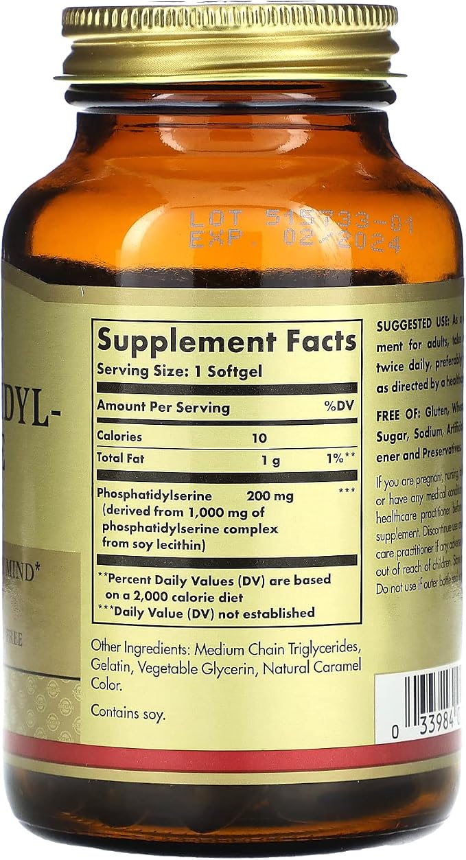 Solgar Phosphatidyl-Serine 200 mg, 60 Softgels - Premium Brain Health Supplement, Supports a Healthy Mind & Cognitive Function - Gluten Free, Dairy Free - 60 Servings
