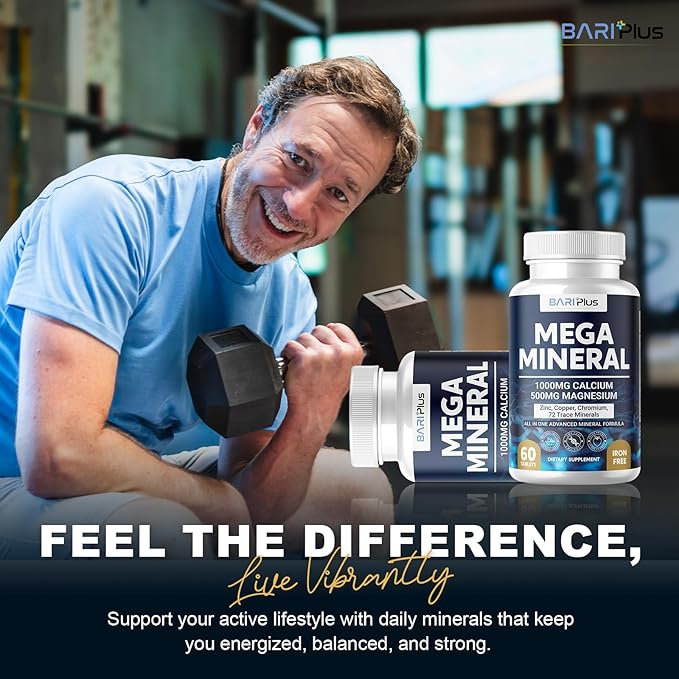 Mega Mineral – Complete Complex with Vitamin D, Calcium, Magnesium, Zinc, Potassium, Boron, Selenium, Chromium & Trace Minerals – Iron-Free – USA Made – 60 Tablets