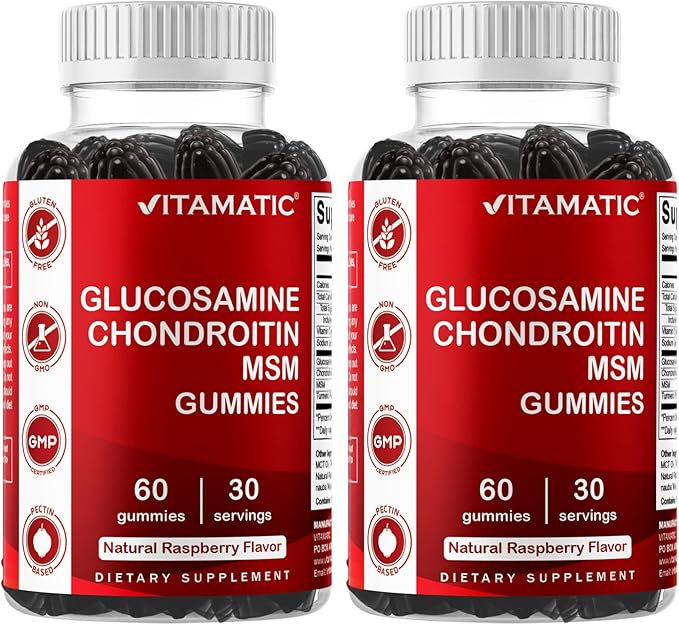 Vitamatic Glucosamine Chondroitin Gummies with MSM & Vitamin E – Joint Support – 60 Pectin-Based Gummies per Bottle – Pack of 2 (Total 120 Count)